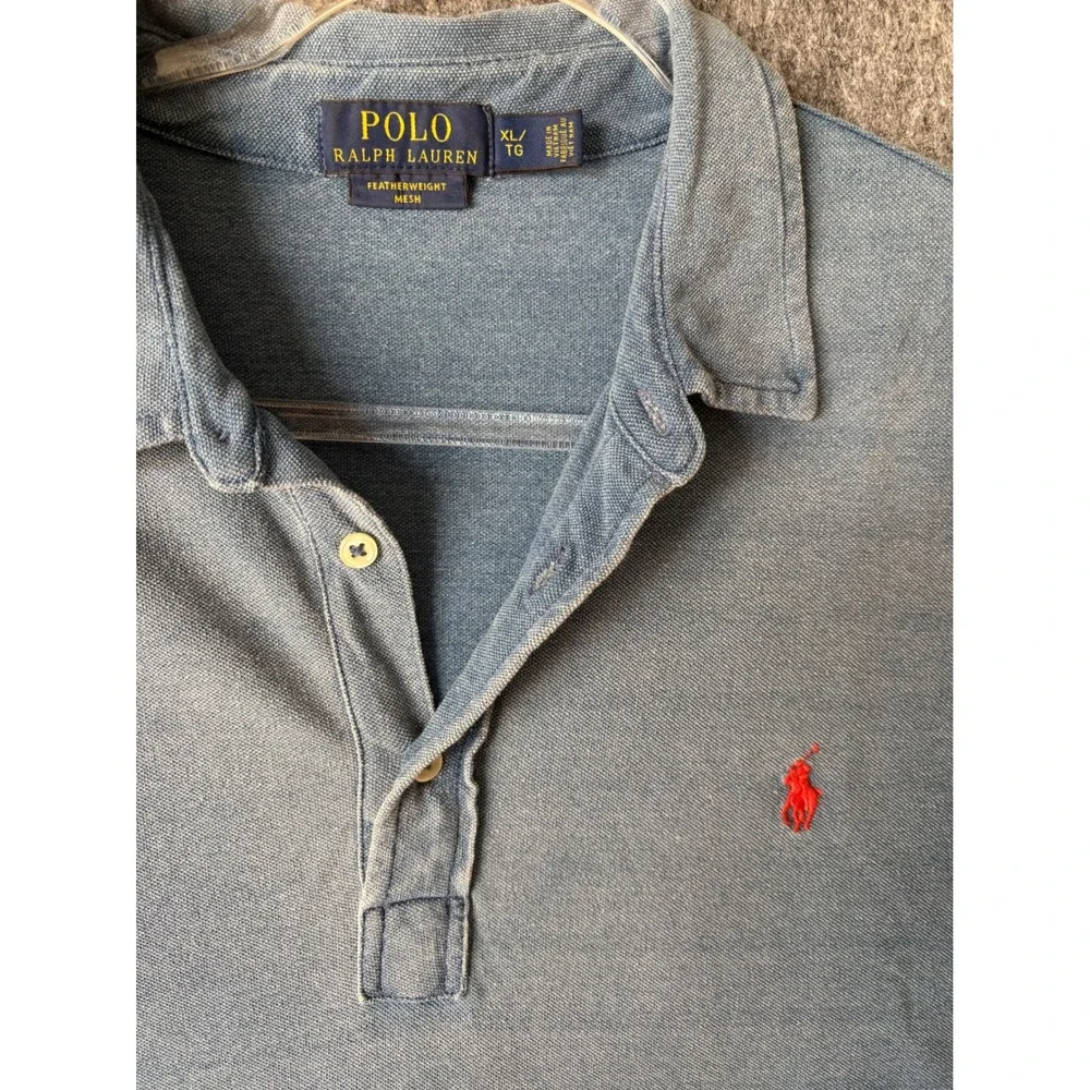 Polo Ralph Lauren Featherweight‎ Mesh Polo Shirt Mens XL Blue Faded Short Sleeve